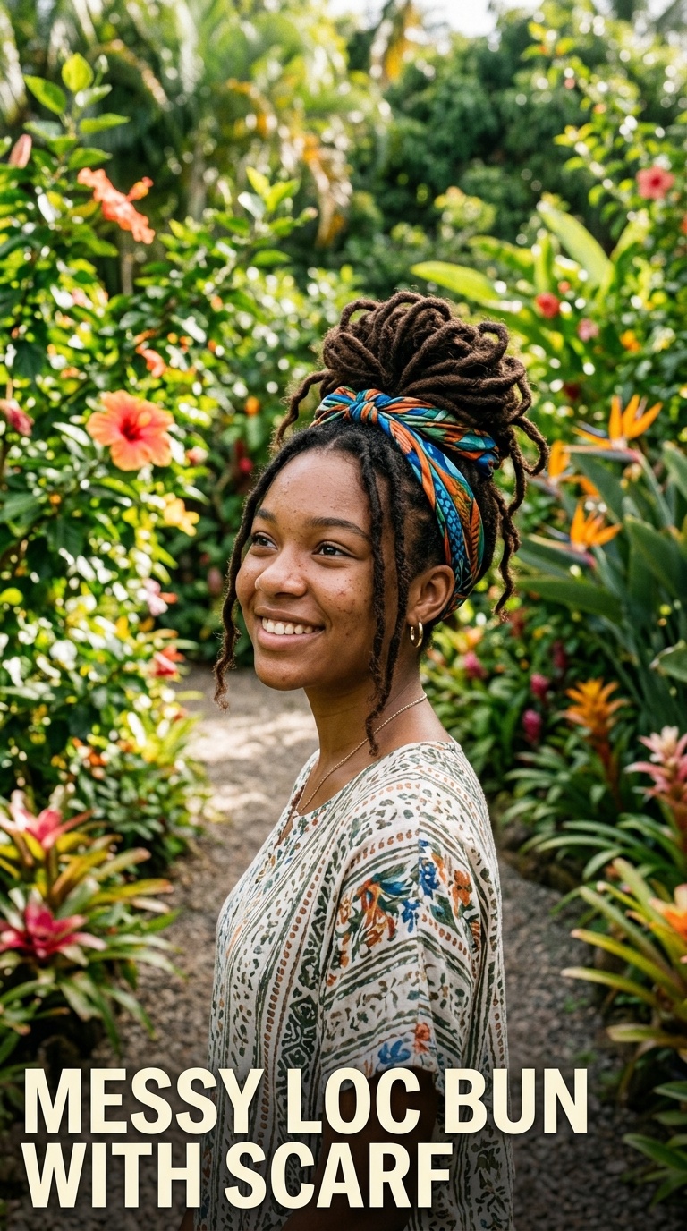 Messy Loc Bun with Scarf