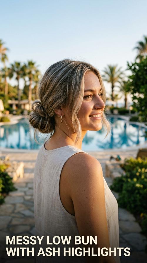 Messy Low Bun with Ash Highlights