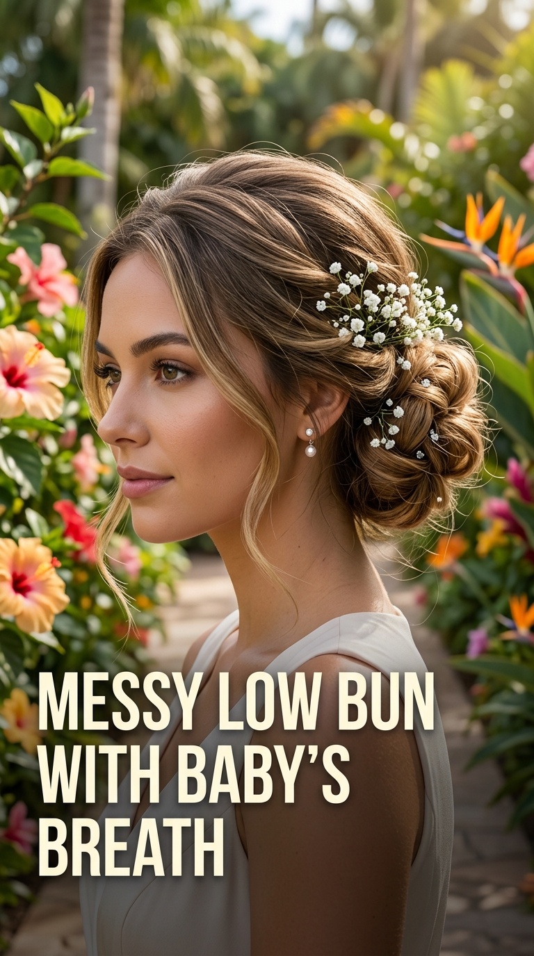 Messy Low Bun with Baby’s Breath