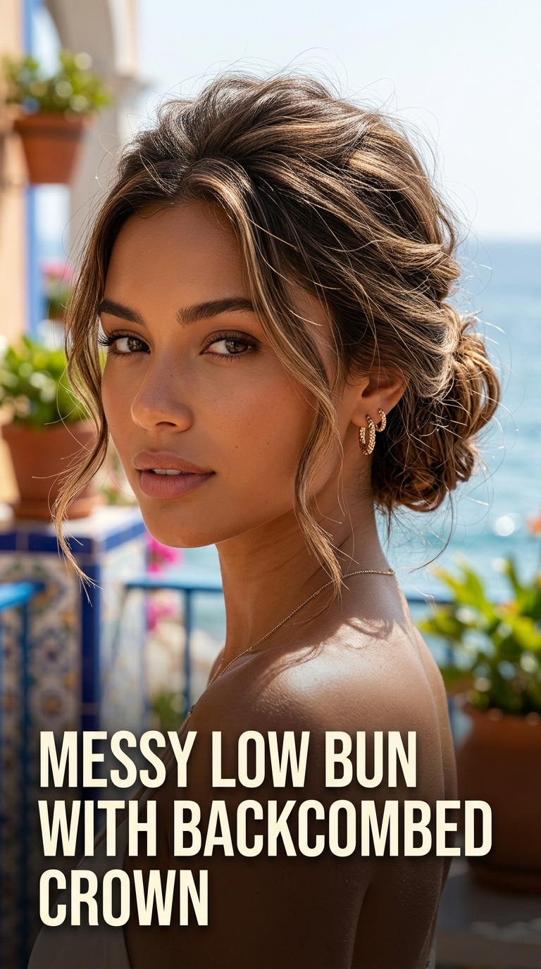Messy Low Bun with Backcombed Crown