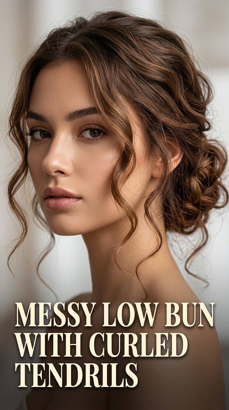 Messy Low Bun with Curled Tendrils