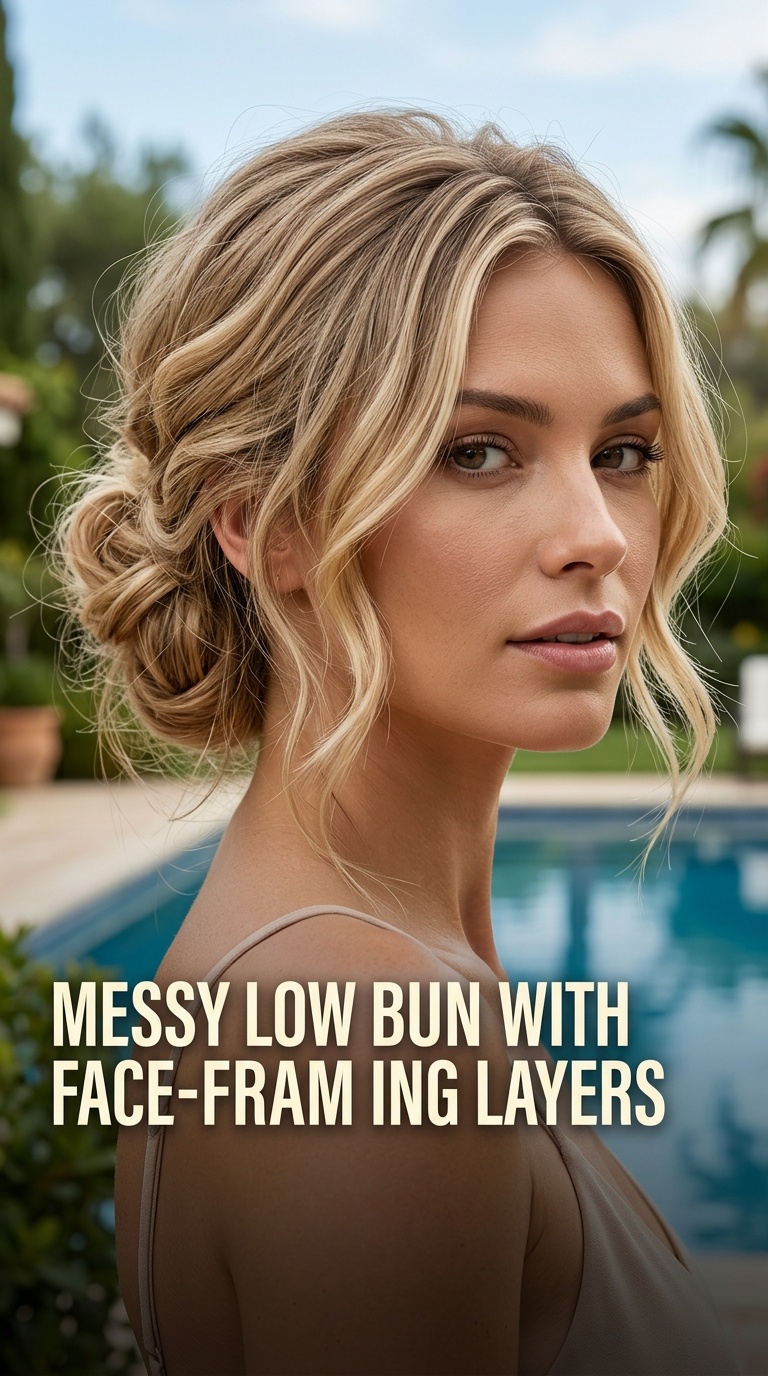 Messy Low Bun with Face-Framing Layers