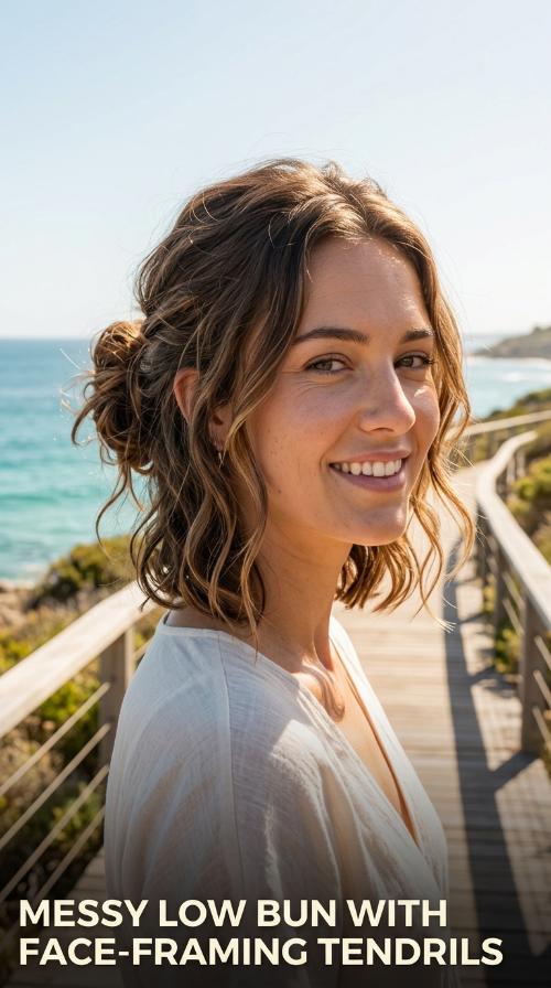 Messy Low Bun with Face-Framing Tendrils