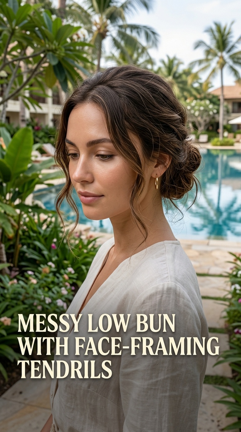 Messy Low Bun with Face-Framing Tendrils