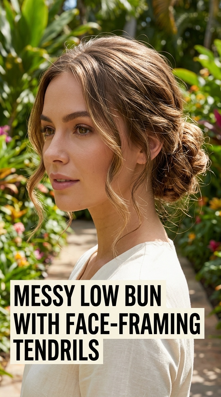 Messy Low Bun with Face-Framing Tendrils