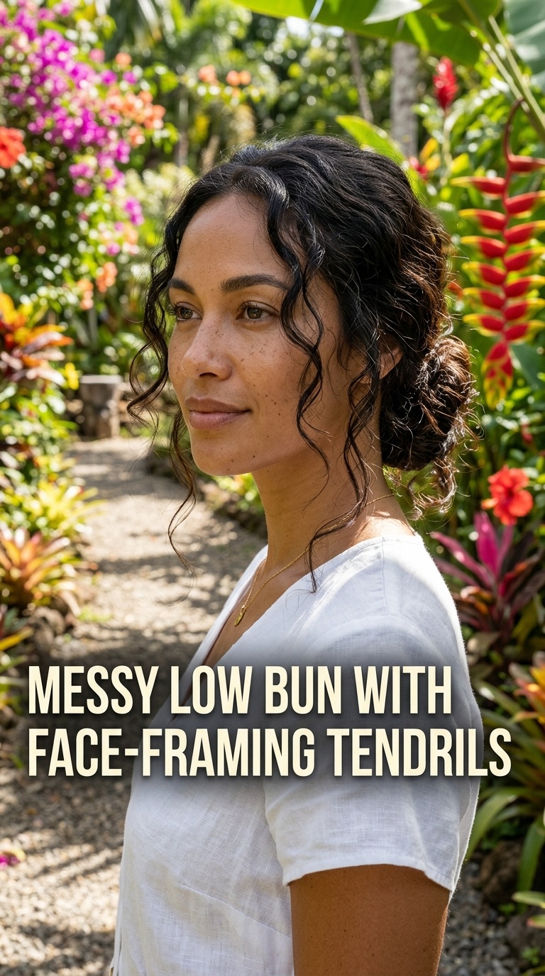 Messy Low Bun with Face-Framing Tendrils
