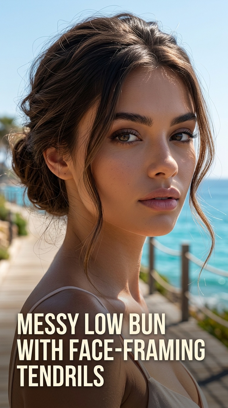 Messy Low Bun with Face-Framing Tendrils