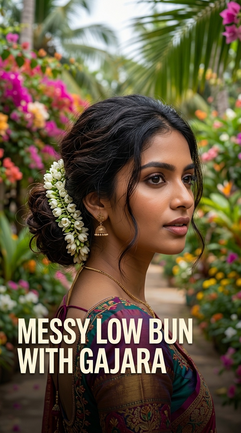 Messy Low Bun with Gajara