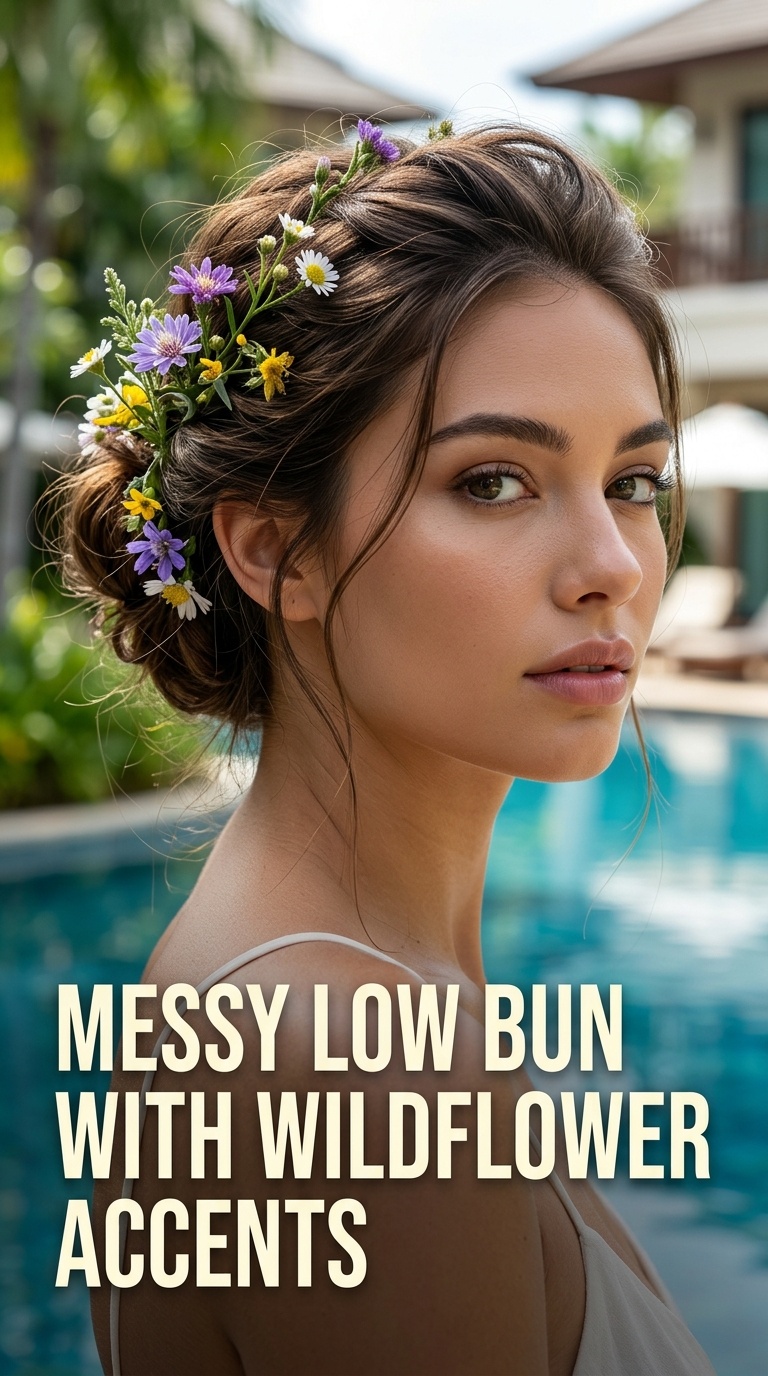 Messy Low Bun with Wildflower Accents