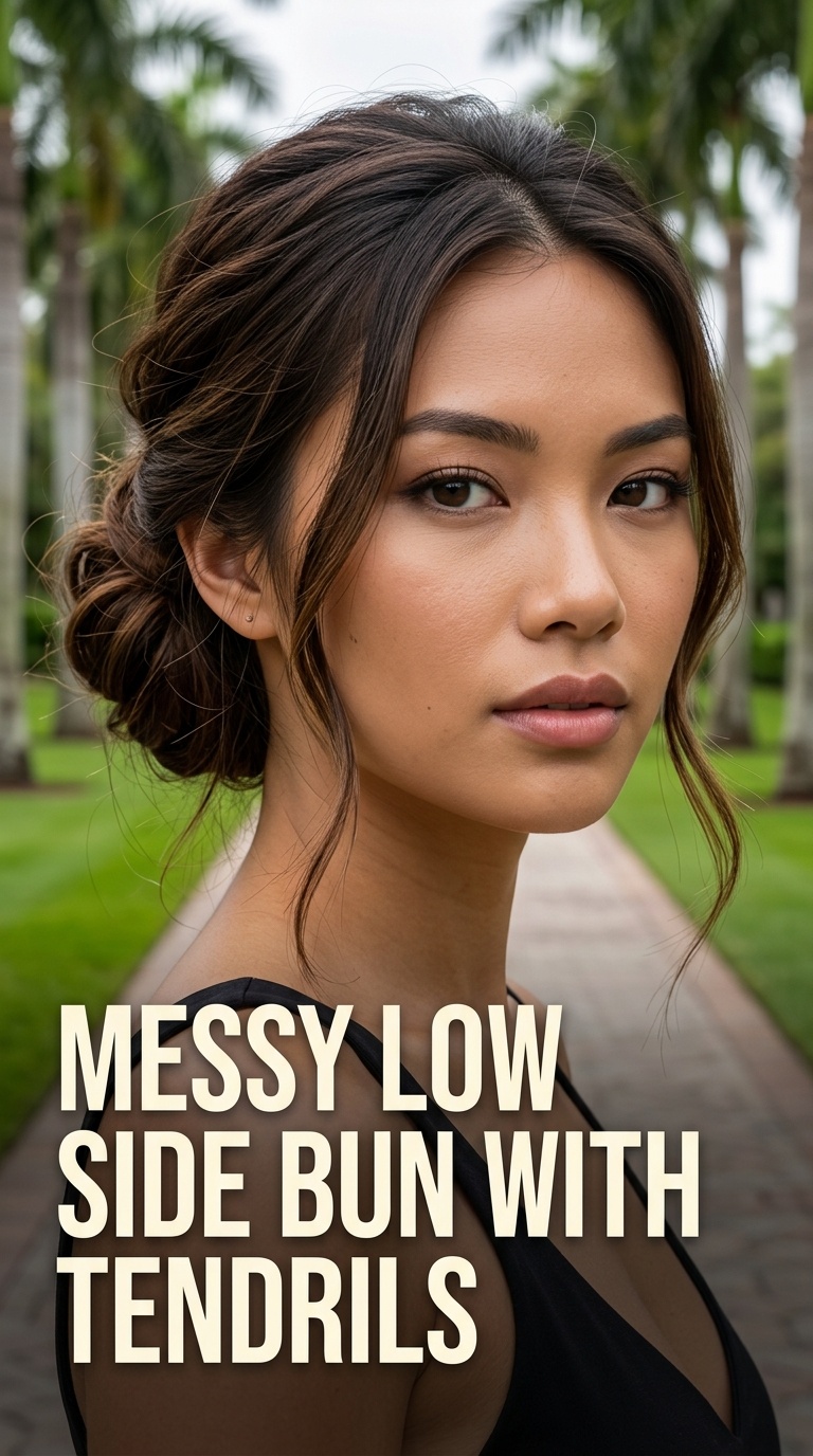 Messy Low Side Bun with Tendrils