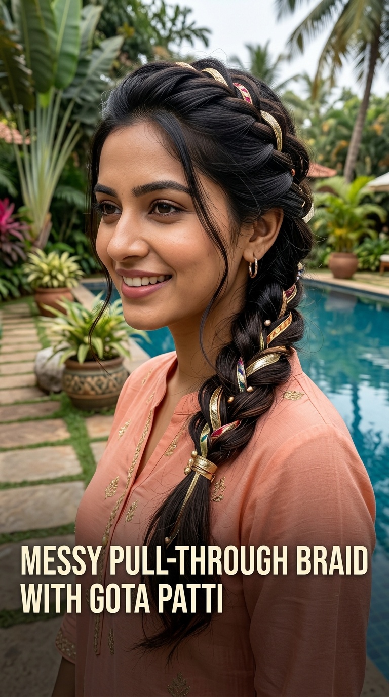 Messy Pull-Through Braid with Gota Patti