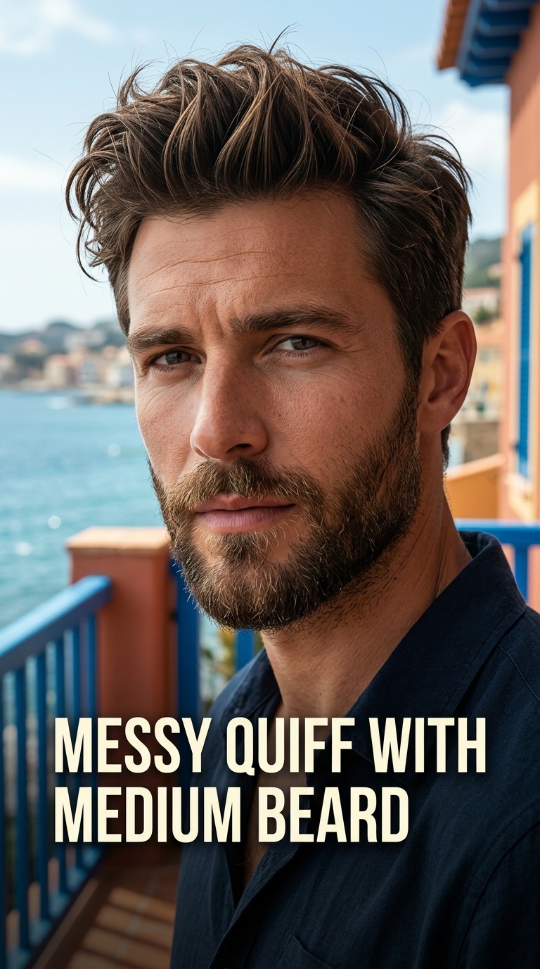 Messy Quiff with Medium Beard