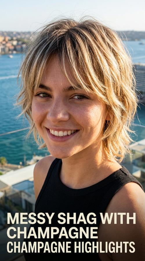 Messy Shag with Champagne Highlights