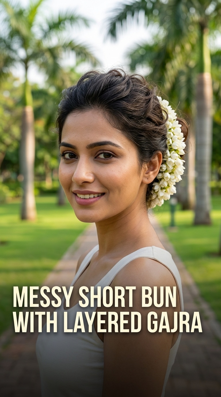 Messy Short Bun with Layered Gajra