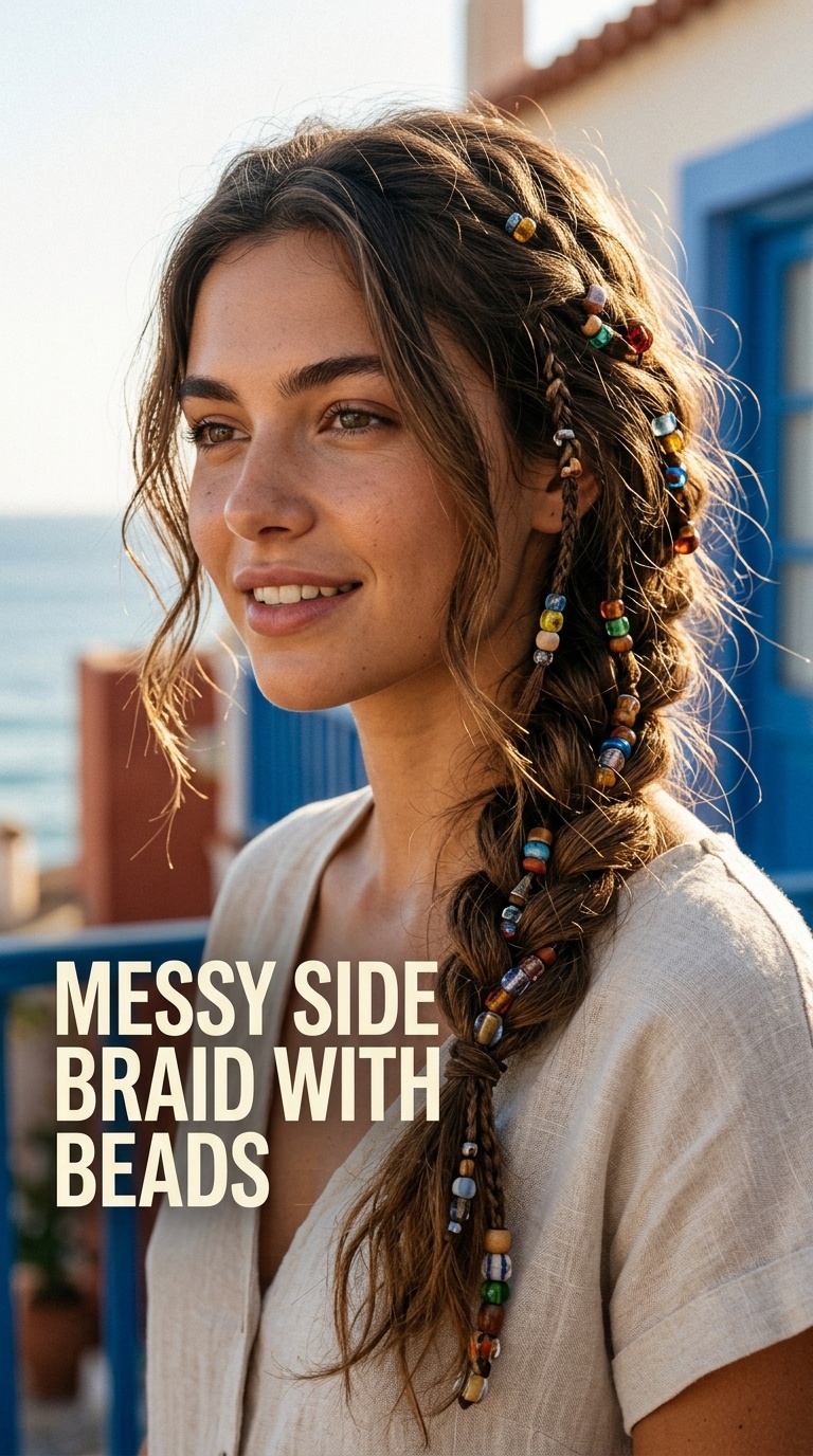 Messy Side Braid with Beads
