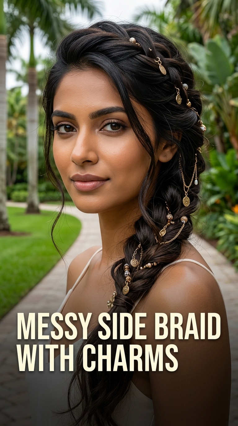 Messy Side Braid with Charms
