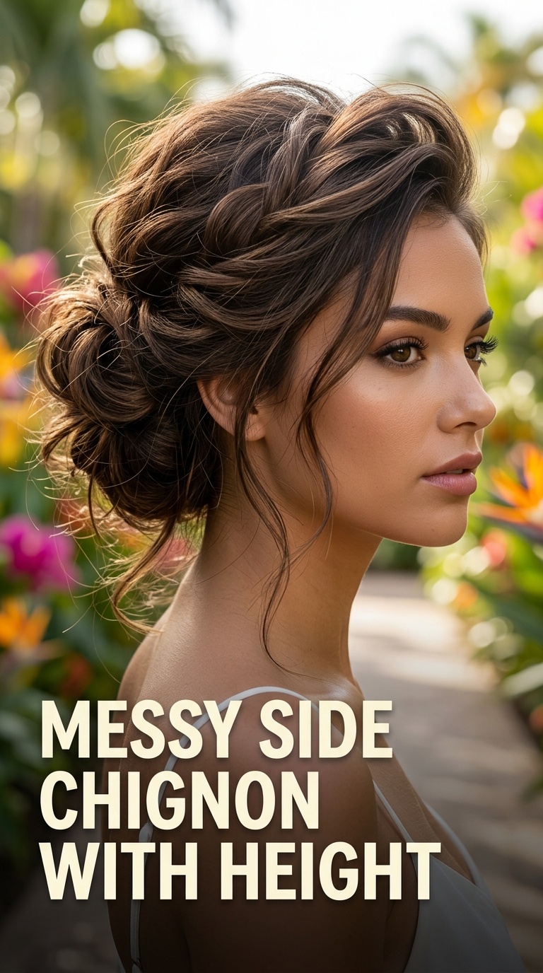 Messy Side Chignon with Height