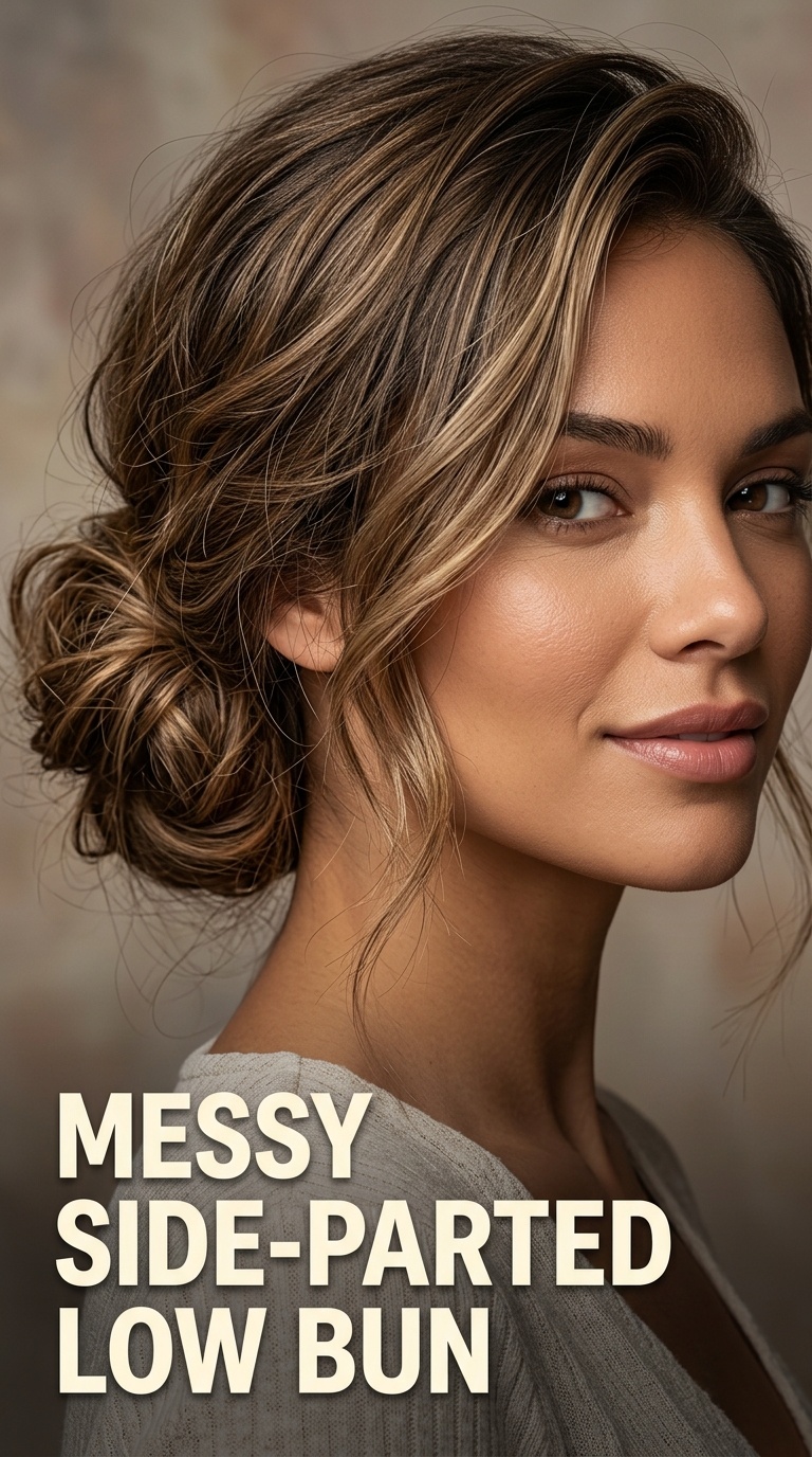 Messy Side-Parted Low Bun
