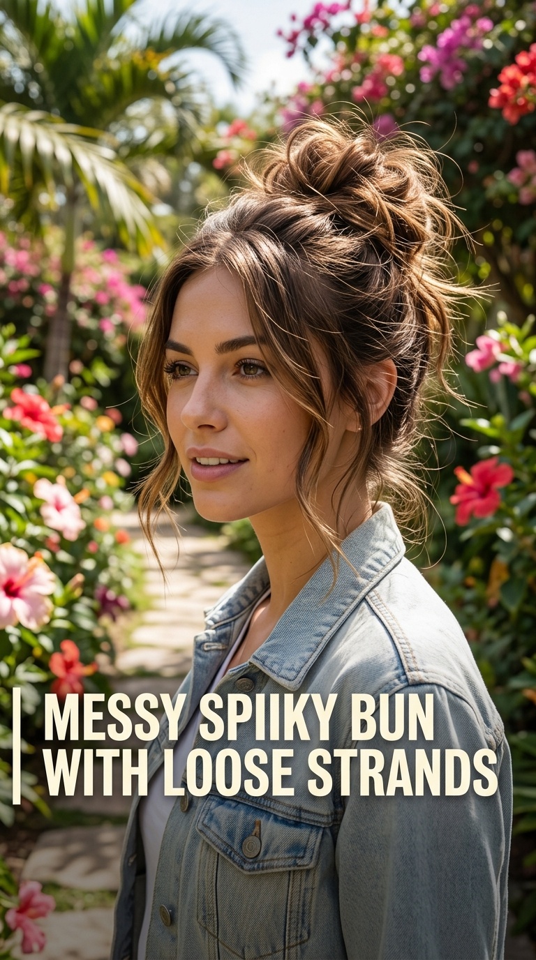 Messy Spiky Bun with Loose Strands