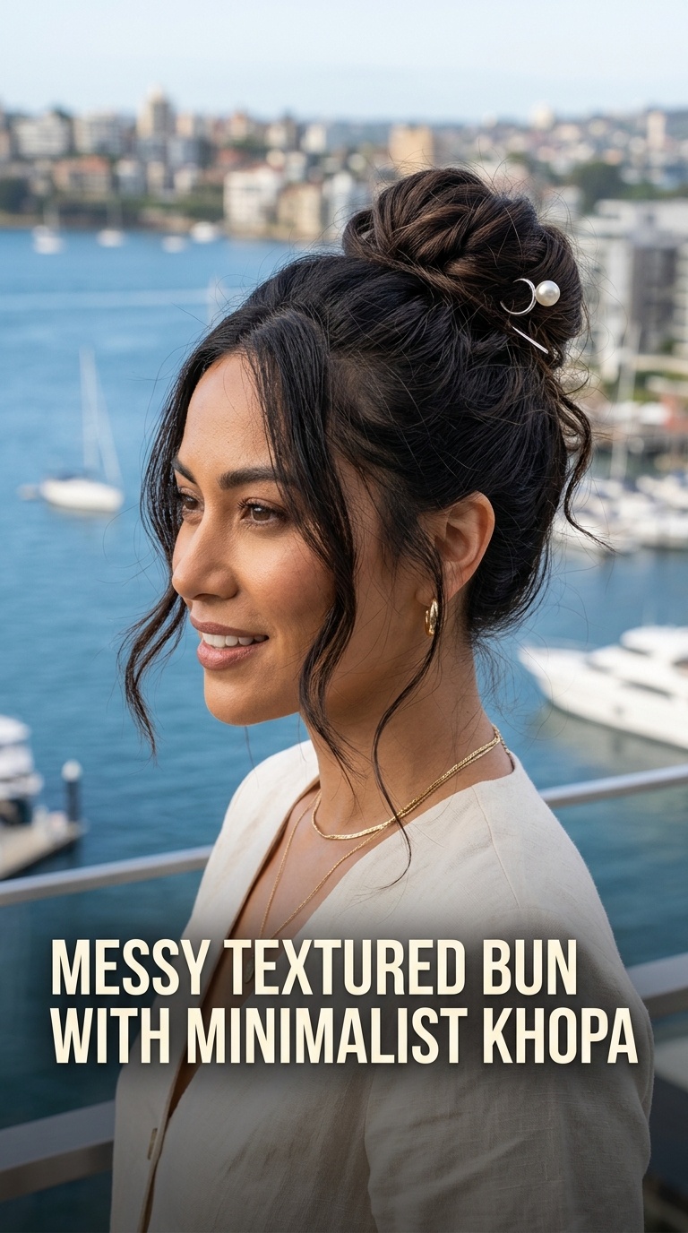 Messy Textured Bun with Minimalist Khopa