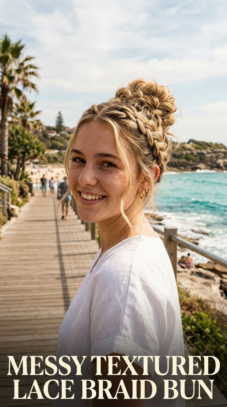 Messy Textured Lace Braid Bun