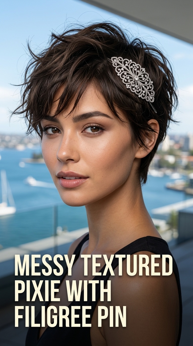 Messy Textured Pixie with Filigree Pin