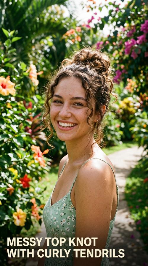Messy Top Knot with Curly Tendrils
