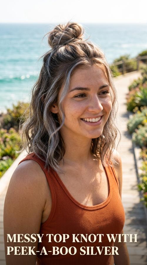Messy Top Knot with Peek-a-Boo Silver