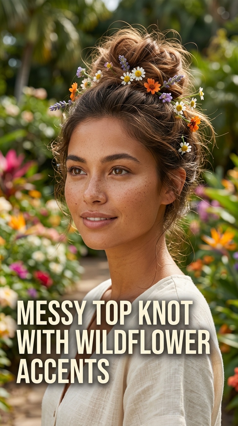 Messy Top Knot with Wildflower Accents