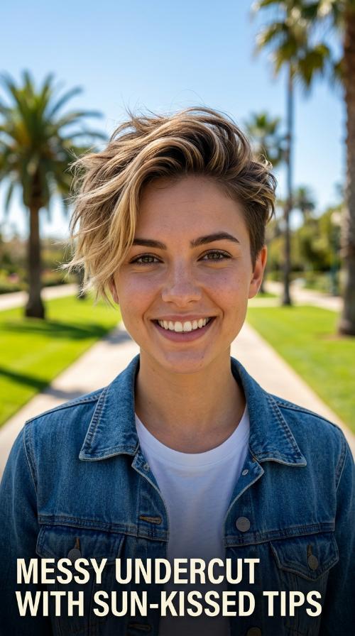 Messy Undercut with Sun-Kissed Tips