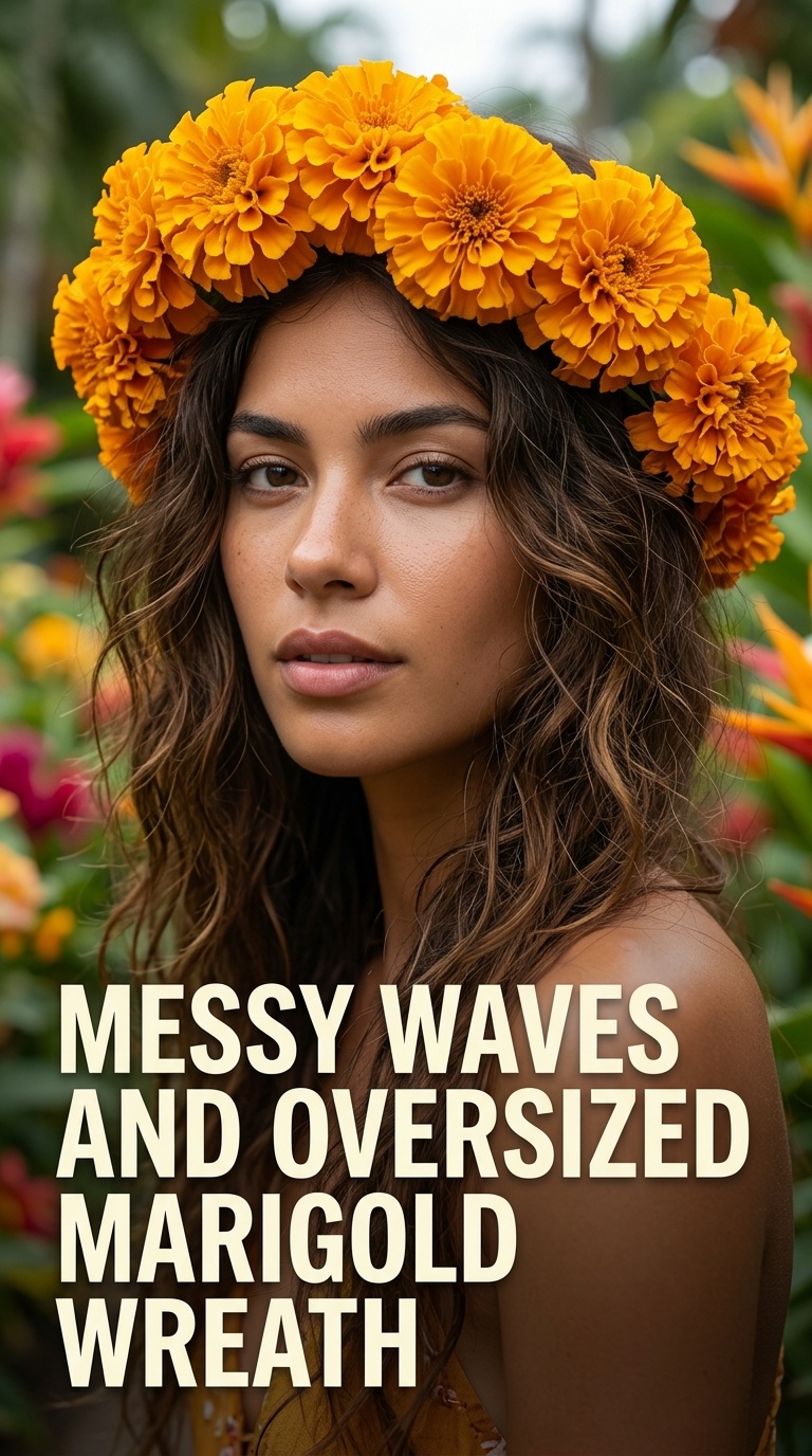 Messy Waves and Oversized Marigold Wreath