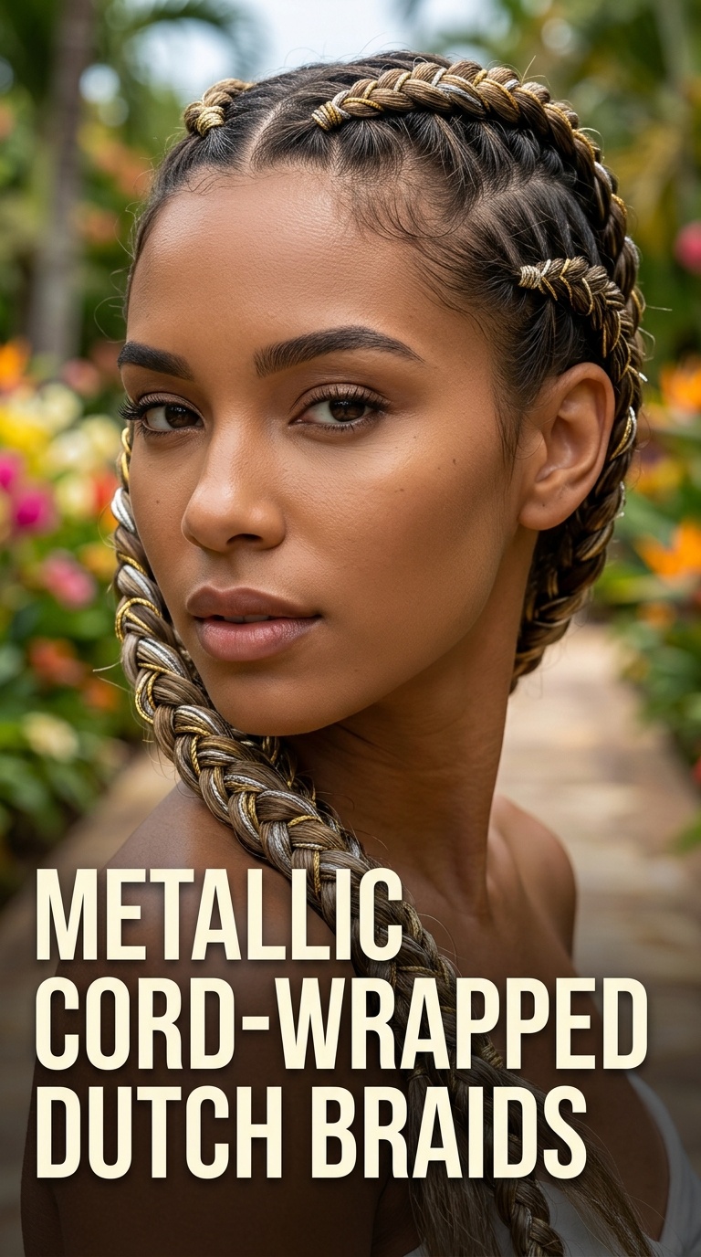 Metallic Cord-Wrapped Dutch Braids