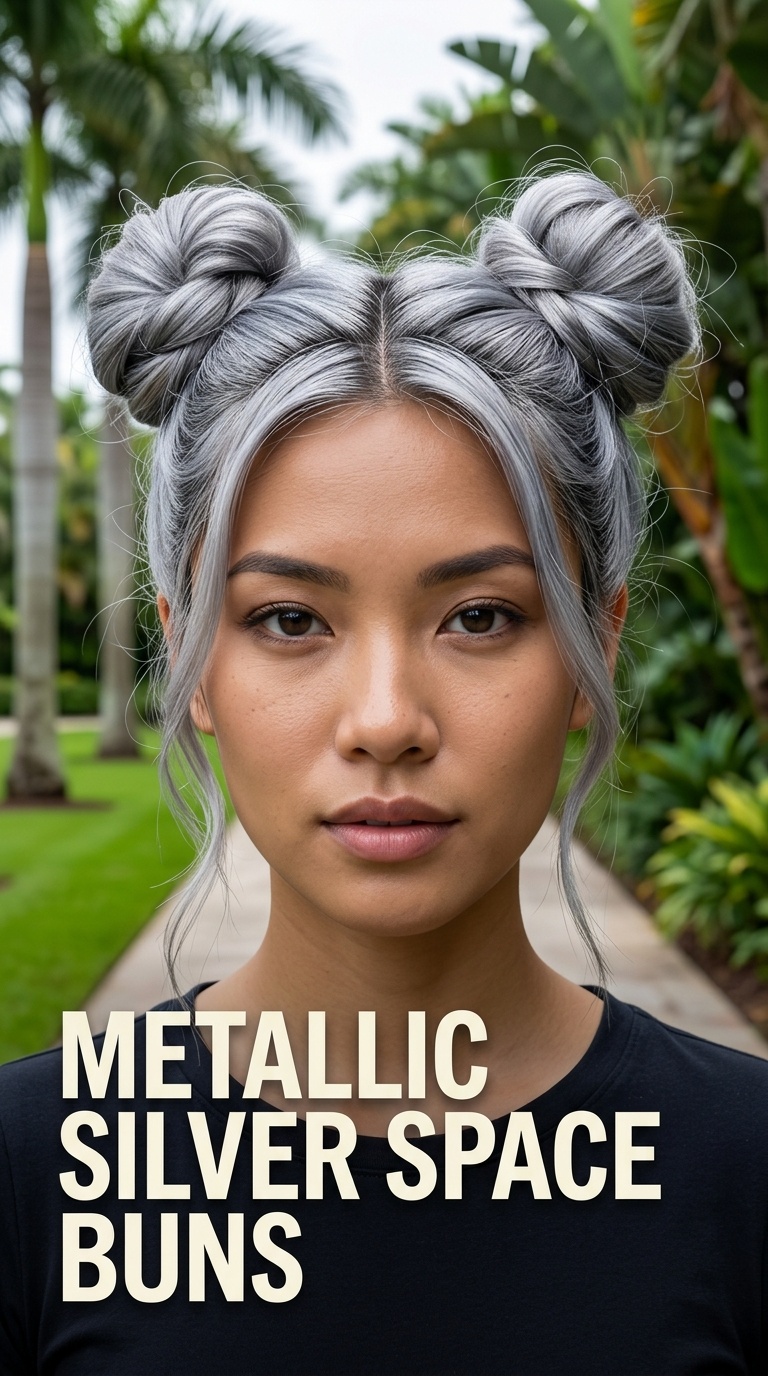 Metallic Silver Space Buns
