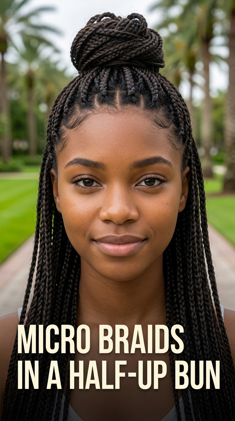 Micro Braids in a Half-Up Bun