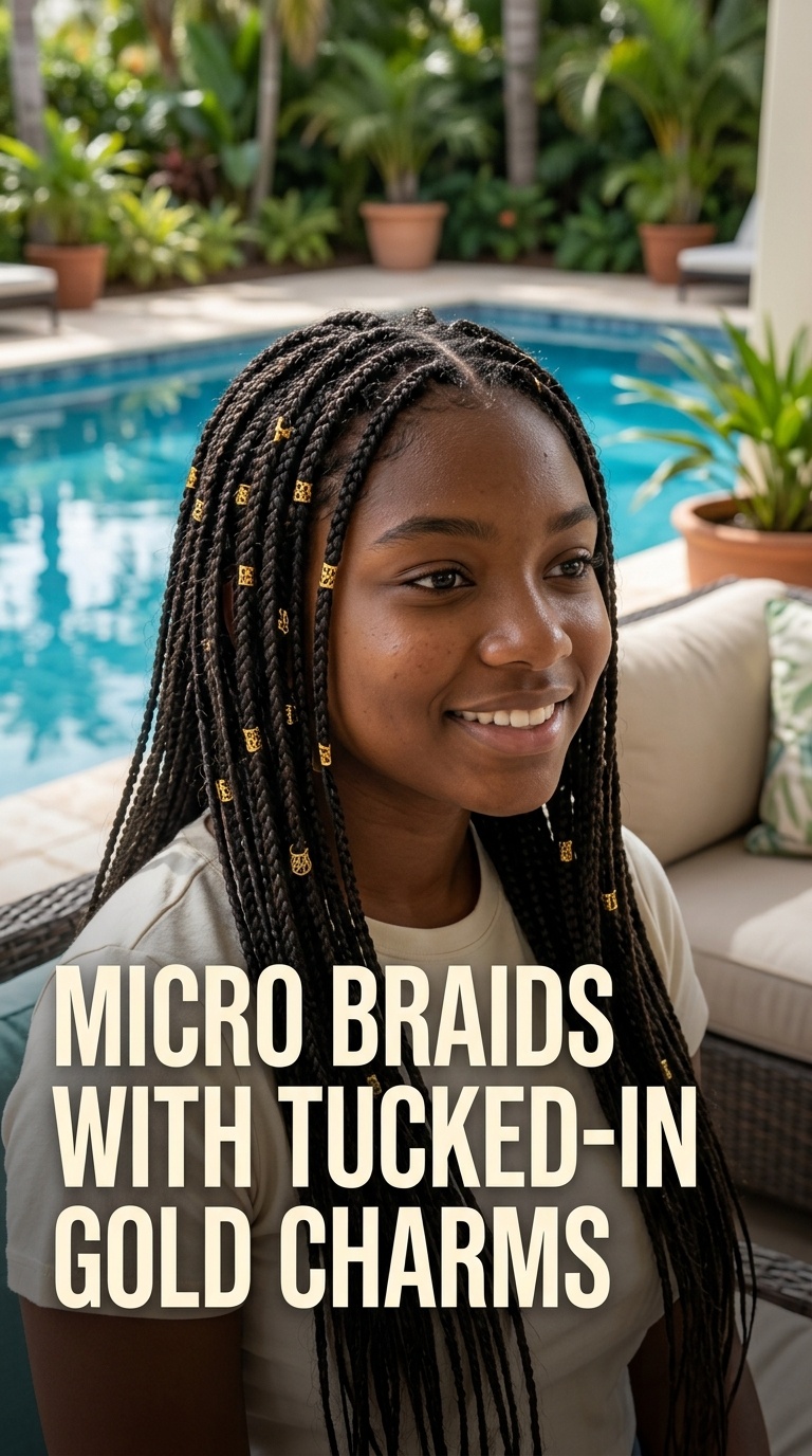 Micro Braids with Tucked-in Gold Charms