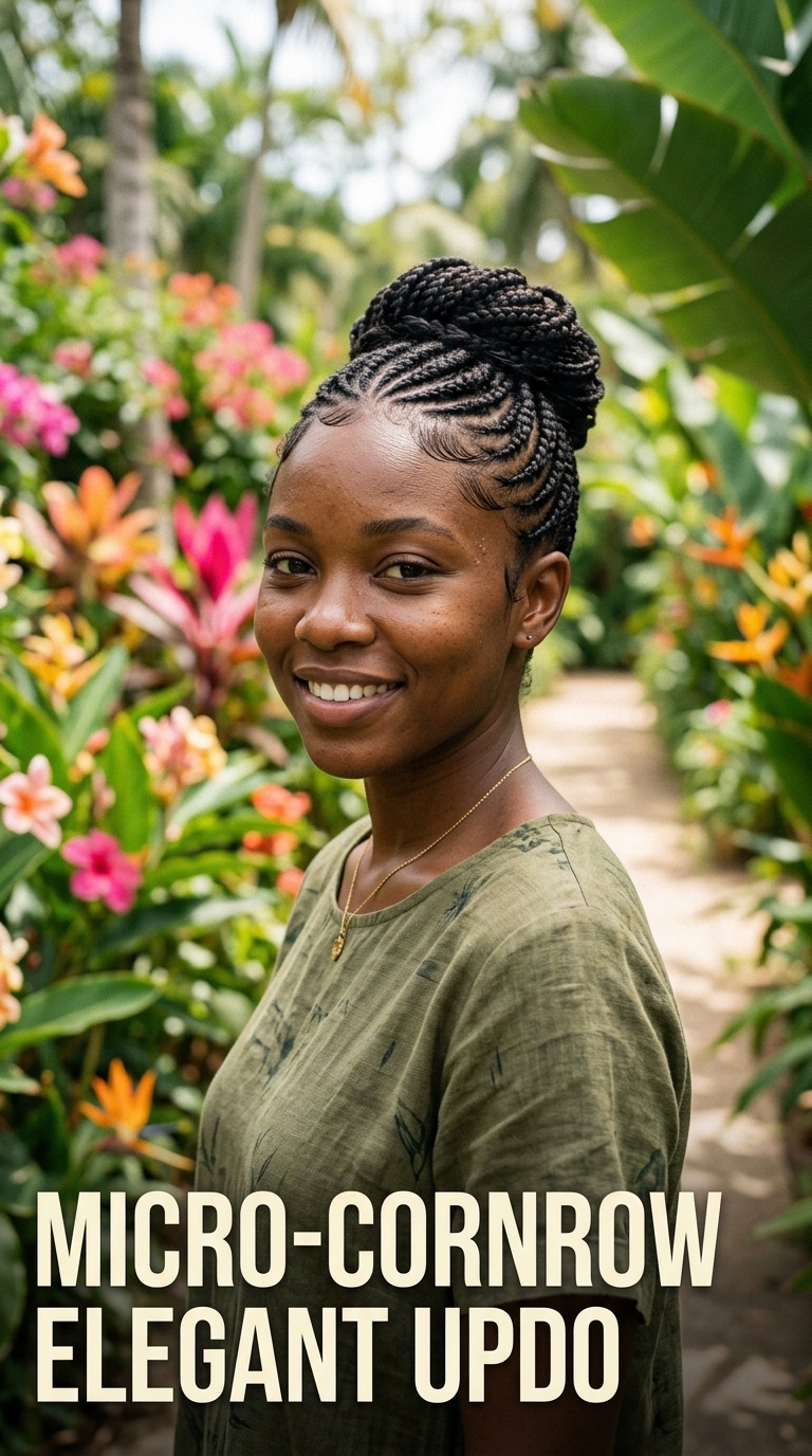 Micro-Cornrow Elegant Updo
