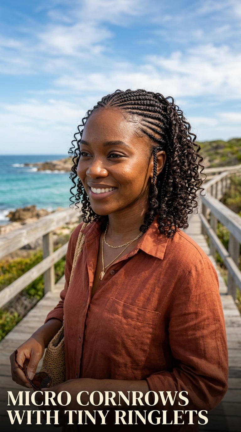 Micro Cornrows with Tiny Ringlets