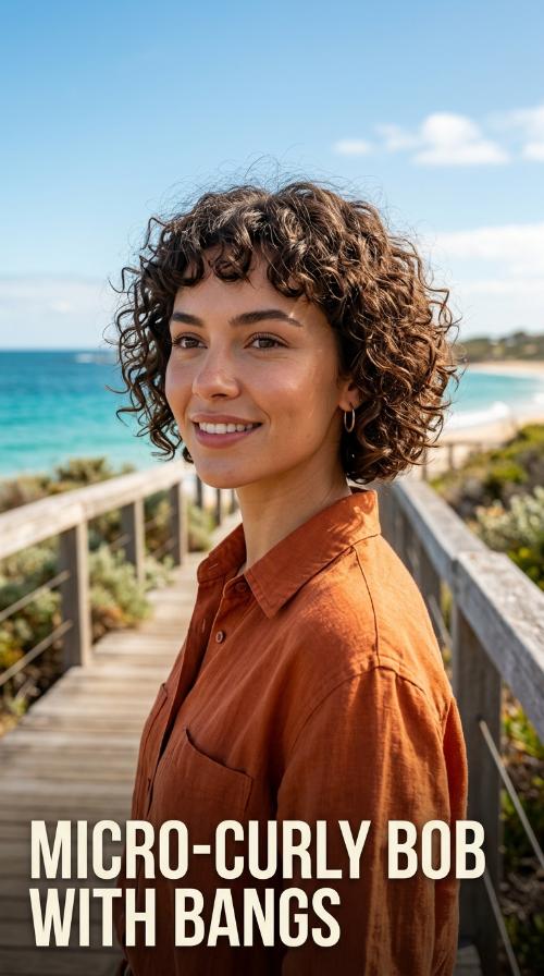 Micro-Curly Bob with Bangs