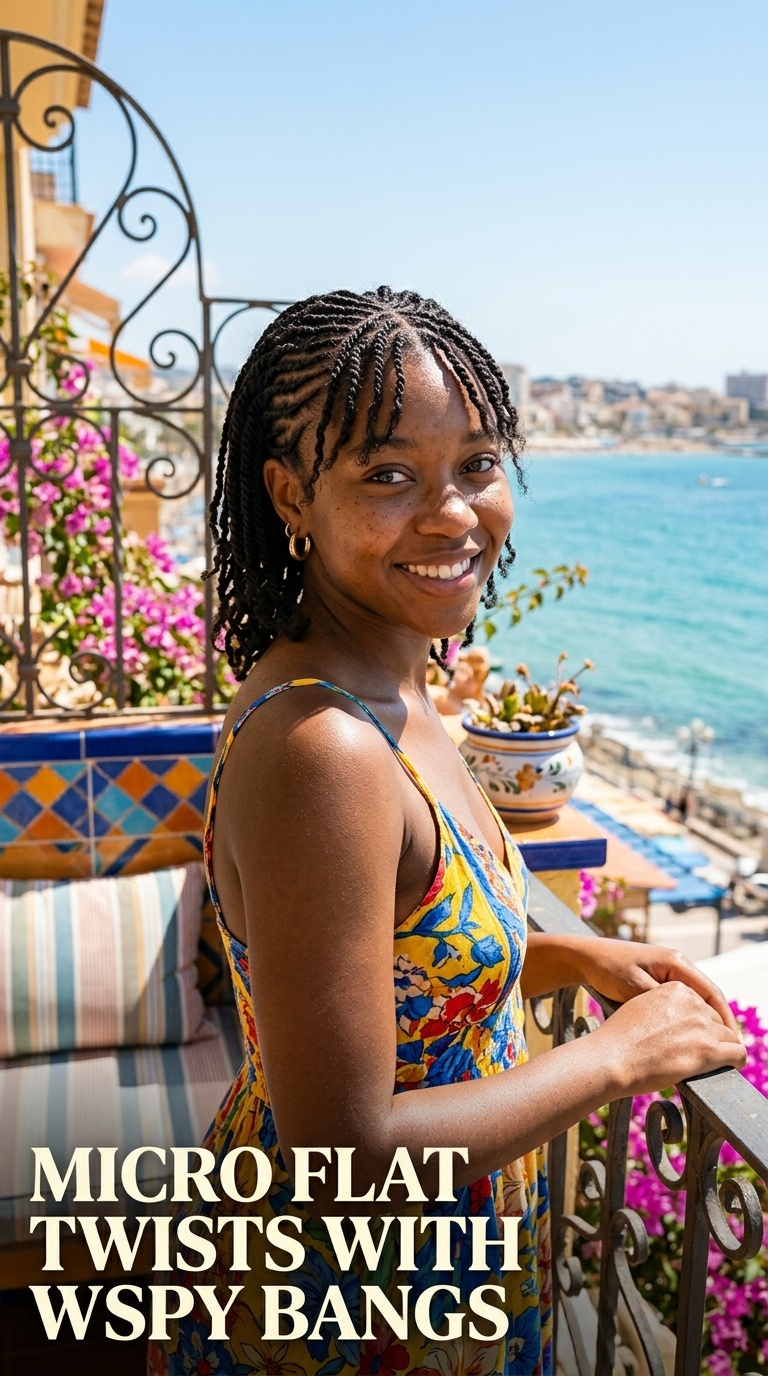 Micro Flat Twists with Wispy Bangs