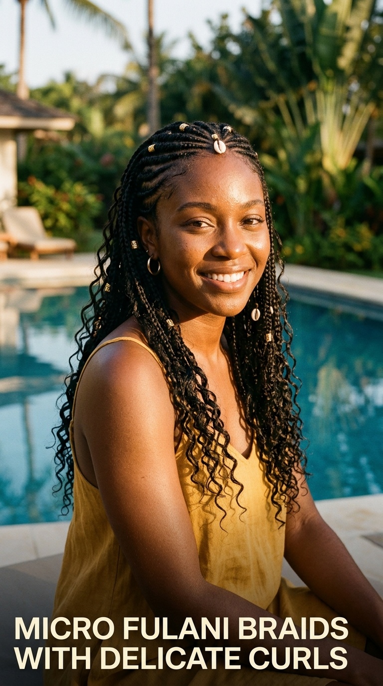 Micro Fulani Braids with Delicate Curls