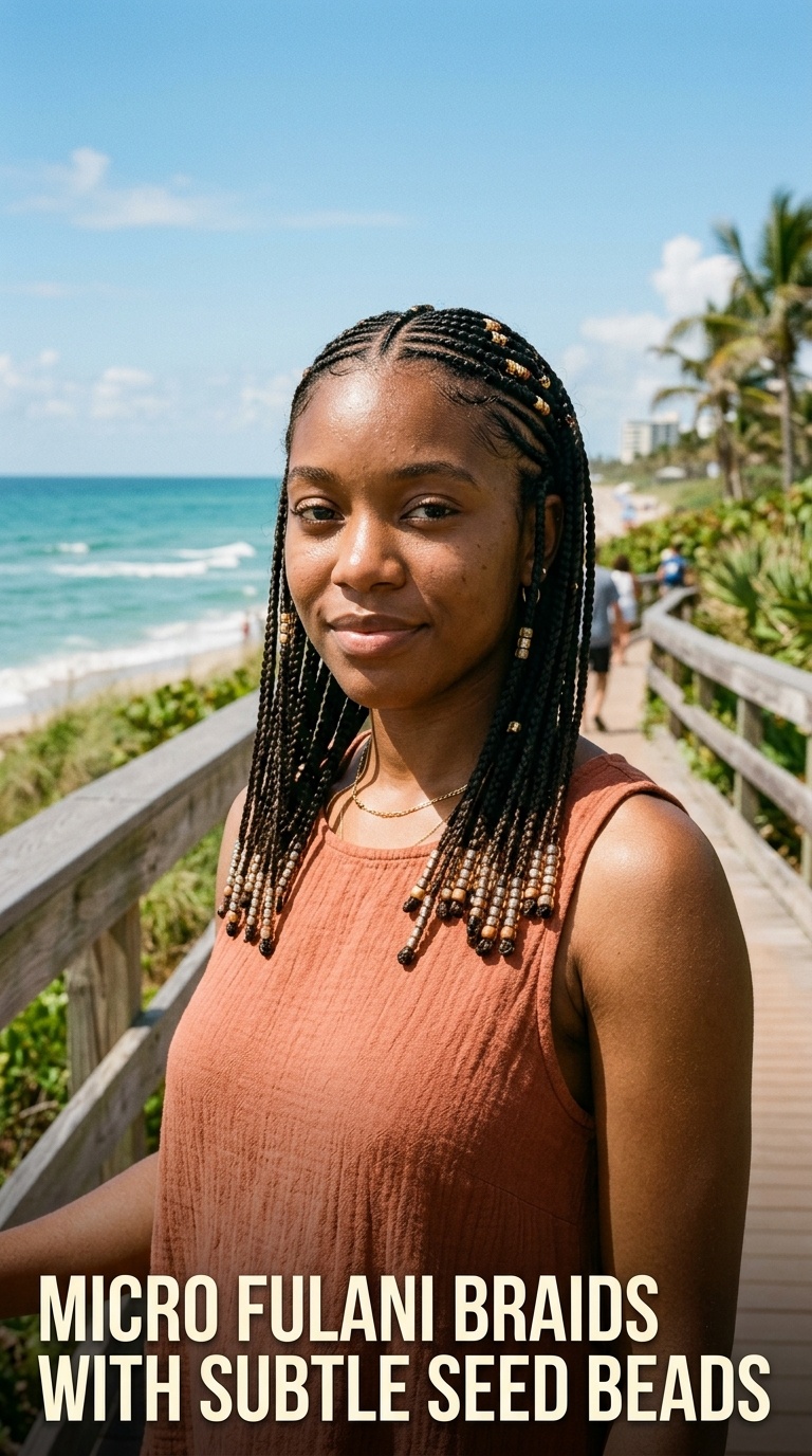 Micro Fulani Braids with Subtle Seed Beads