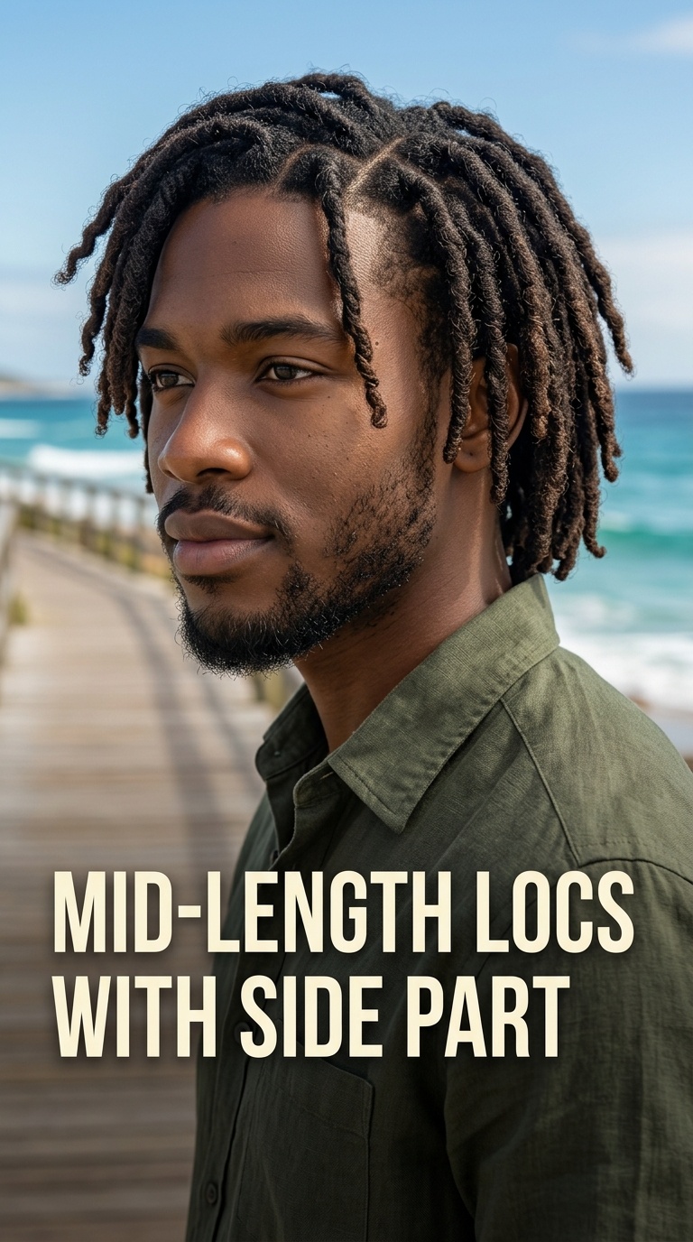 Mid-Length Locs with Side Part