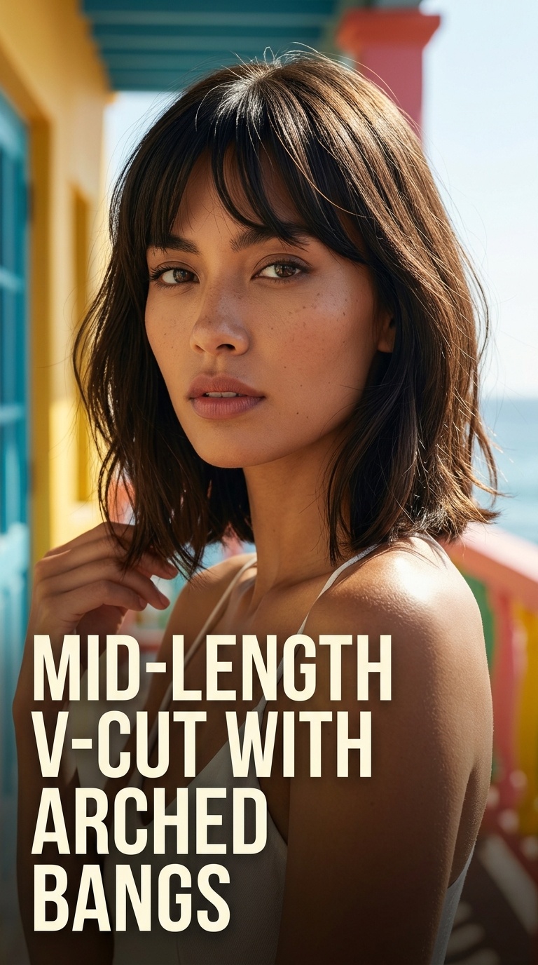 Mid-Length V-Cut with Arched Bangs