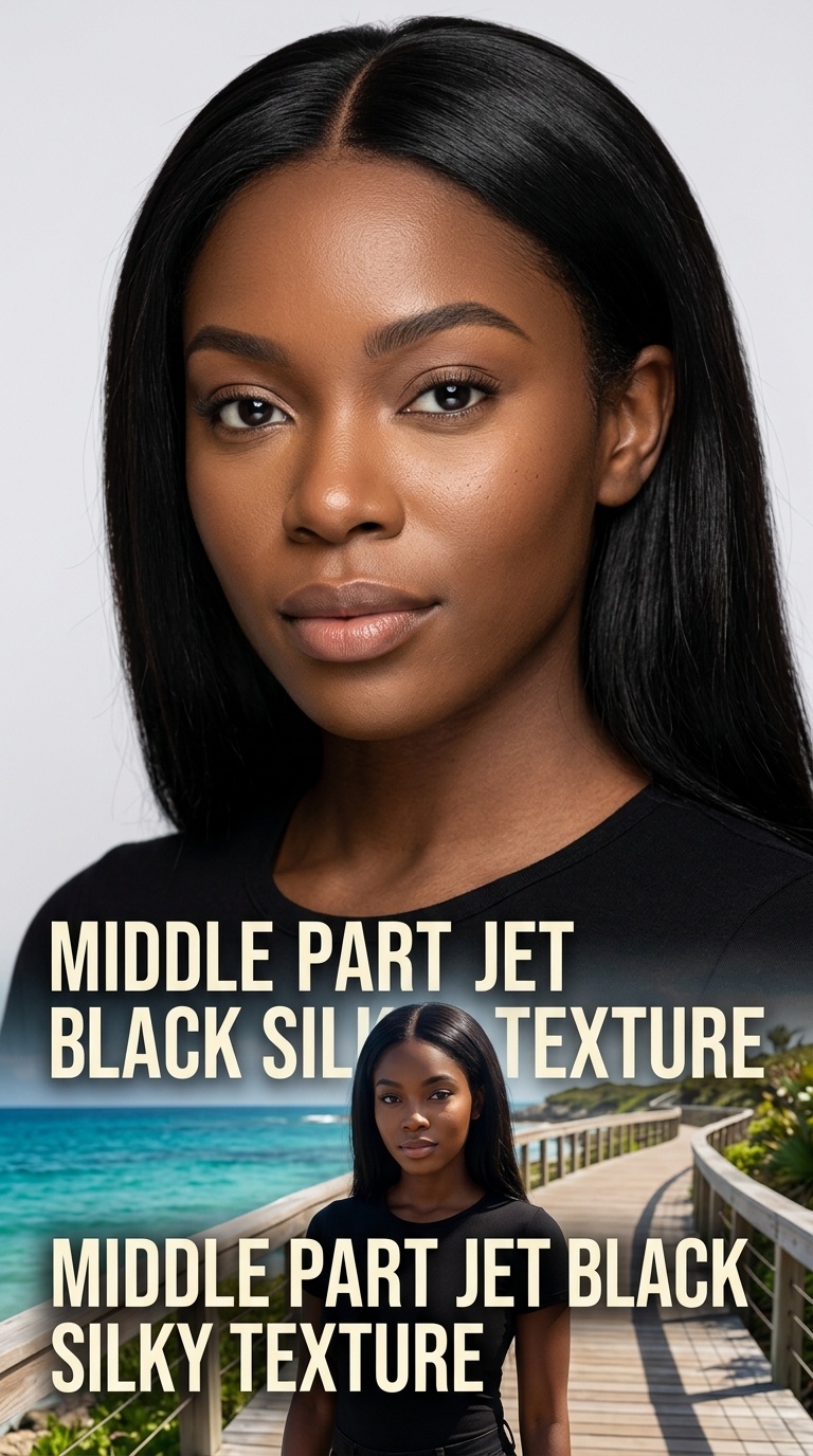Middle Part Jet Black Silky Texture