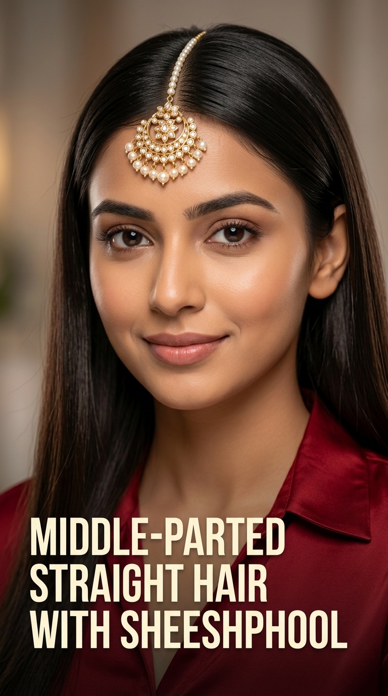 Middle-Parted Straight Hair with Sheeshphool