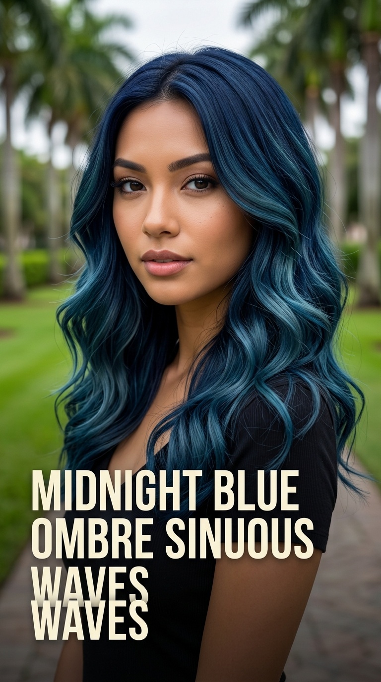 Midnight Blue Ombre Sinuous Waves