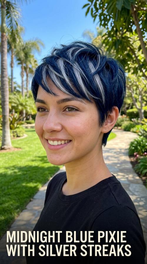 Midnight Blue Pixie with Silver Streaks