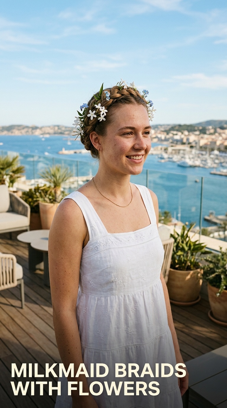 Milkmaid Braids with Flowers