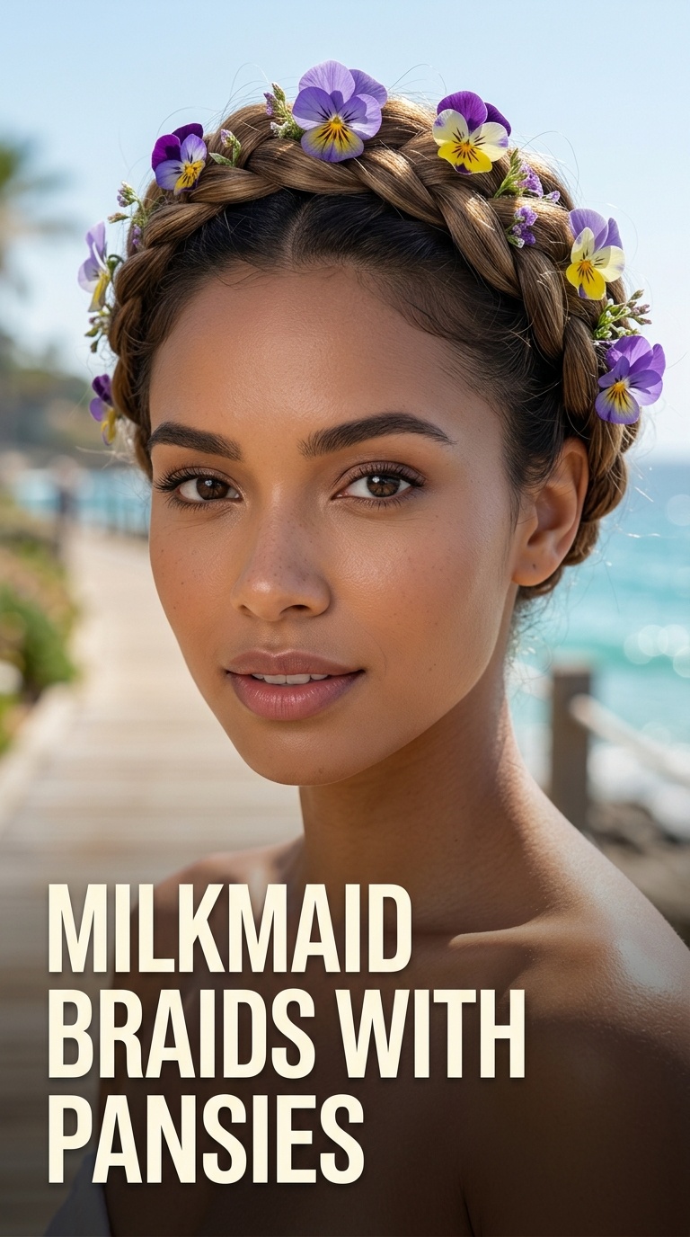 Milkmaid Braids with Pansies