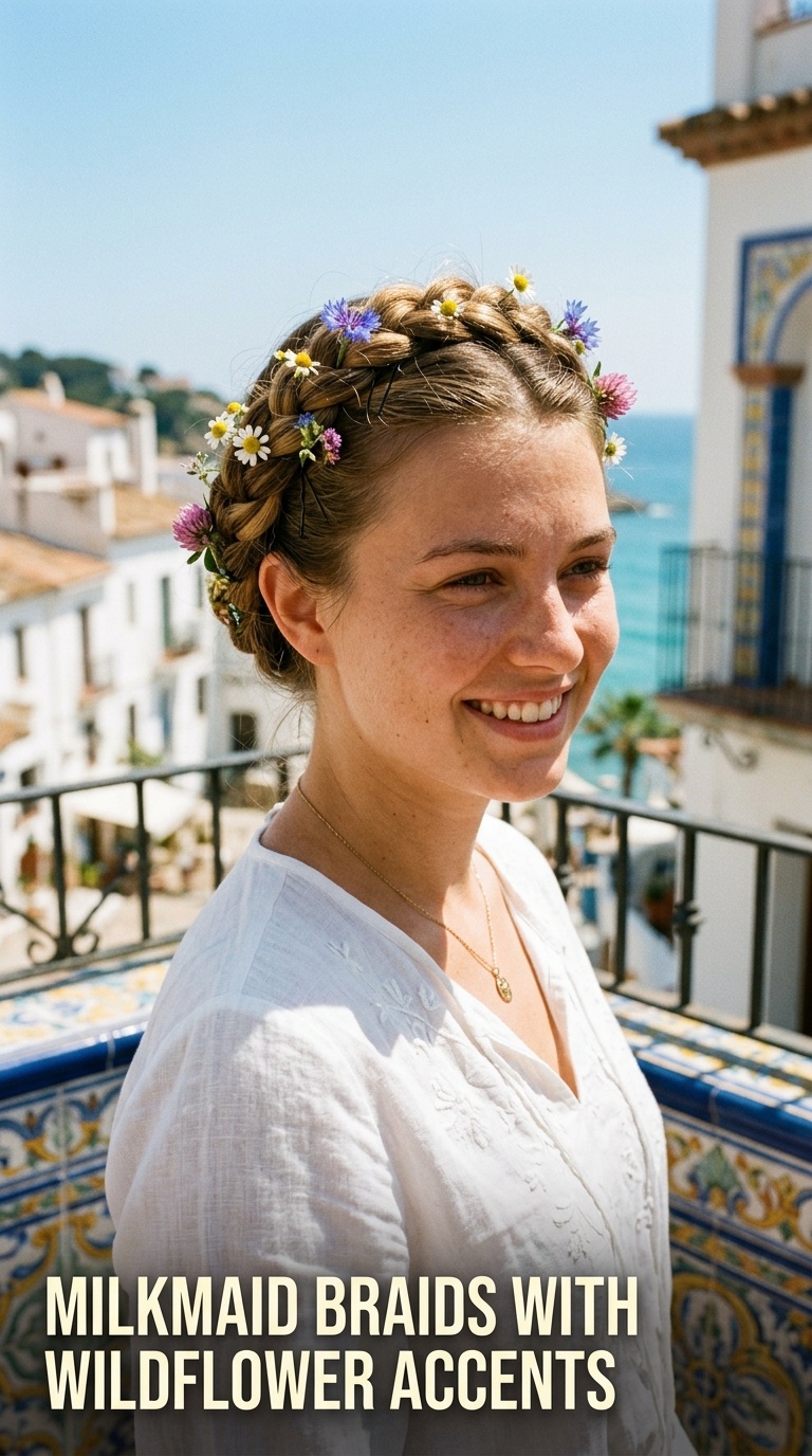 Milkmaid Braids with Wildflower Accents